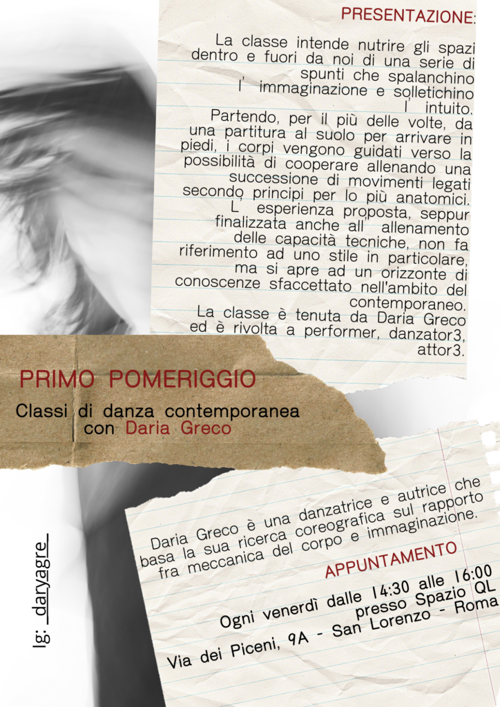 Primo pomeriggio - classi di danza contemporanea con Daria Greco 1 primo pomeriggio