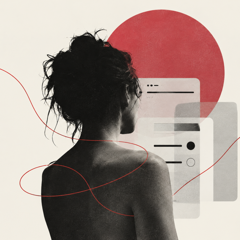 Home - IT 2025 18 Collage editoriale con figura e interfacce astratte